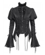 Devil Fashion Black Vintage Gothic Frilly Lace-Up Long Sleeve Shirt for Women