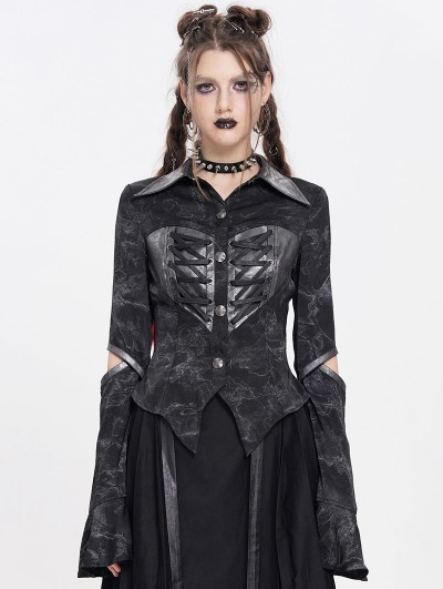 Devil Fashion Black Gothic Punk Cut Out Long Sleeve Shirt for Women