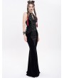Devil Fashion Black Gothic Punk Cross Chain Halter Velvet Maxi Fishtail Dress