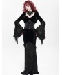 Devil Fashion Black Gothic Vampire Embroidered Velvet Hooded Fishtail Maxi Dress