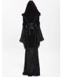 Devil Fashion Black and Red Gothic Vampire Embroidered Velvet Hooded Fishtail Maxi Dress