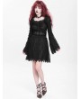 Devil Fashion Black Gothic Floral Lace Long Bell Sleeve Short Dress