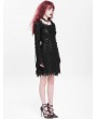 Devil Fashion Black Gothic Floral Lace Long Bell Sleeve Short Dress