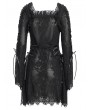 Devil Fashion Black Gothic Floral Lace Long Bell Sleeve Short Dress