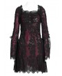 Devil Fashion Red Gothic Floral Lace Long Bell Sleeve Short Dress