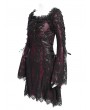 Devil Fashion Red Gothic Floral Lace Long Bell Sleeve Short Dress