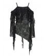 Devil Fashion Black Gothic Off-the-Shoulder Asymmetric Lace Tassel Top for Women