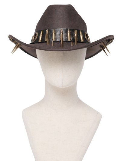 Devil Fashion Brown Gothic Skull Punk Bullet Studded Hat for Men