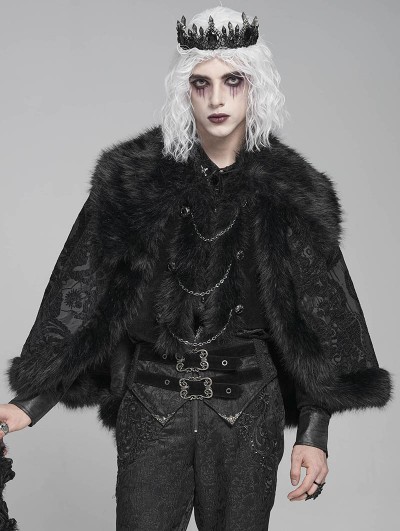 Devil Fashion Black Gothic Retro Embroidered Faux Fur Short Cape for Men