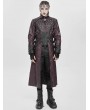 Devil Fashion Wine Red Gothic Punk Studded Buckle Strap Long Coat for Men