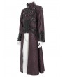 Devil Fashion Wine Red Gothic Punk Studded Buckle Strap Long Coat for Men