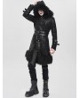 Devil Fashion Black Gothic Punk Buckle-Up Plush Spliced Hooded Jacket for Men