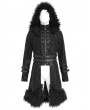Devil Fashion Black Gothic Punk Buckle-Up Plush Spliced Hooded Jacket for Men