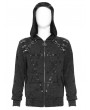 Devil Fashion Black Gothic Punk Eyelet Hooded Distressed Jacket for Men