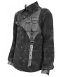 Devil Fashion Black Gothic Faux Leather Patch Long Sleeve Shirt for Men