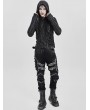 Devil Fashion Black and Gray Striped Gothic Asymmetric Hooded T-Shirt for Men