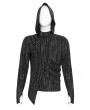 Devil Fashion Black and Gray Striped Gothic Asymmetric Hooded T-Shirt for Men