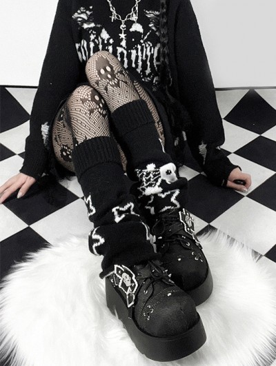 Black Gothic Cross Skull Patch Punk Platform Shoes