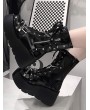 Black Leather Punk Gothic Lace-Up Rivet Platform Boots
