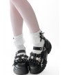 Black Gothic Pleated Lace Trim Strappy Platform Shoes