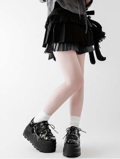 Black Gothic Cross Decor Lace-Up High Platform Shoes
