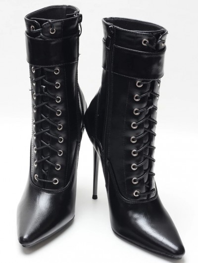 Black Gothic Pointed Toe Lace-Up High Heel Ankle Boots