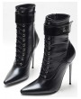 Black Gothic Pointed Toe Lace-Up High Heel Ankle Boots