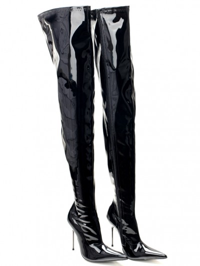 Black PU Leather Gothic Pointed Toe Stiletto Boots