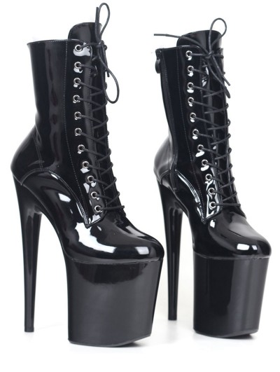 Black Gothic Patent Stiletto High Heel Platform Boots