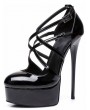 Black Gothic Cross Ankle Strap Stiletto Heeled Shoes