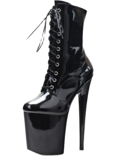 Black Patent Gothic Stiletto High Heel Platform Boots