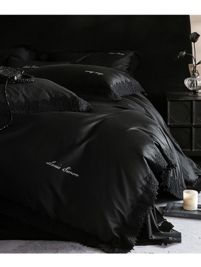 Black Gothic Lace Trim Luxury Comforter Set