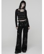 Punk Rave Black and Grey Gothic Punk Stripe Short T-shirt for Women