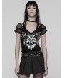 Punk Rave Black Gothic Punk Printed Mesh Spliced T-shirt for Women
