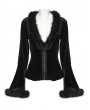 Punk Rave Black Gothic Furry V-Neck Velvet Cardigan for Women