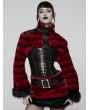 Punk Rave Black and Red Gothic Punk Striped Fluffy Fur Coat for Women