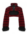 Punk Rave Black and Red Gothic Punk Striped Fluffy Fur Coat for Women