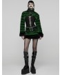 Punk Rave Black and Green Gothic Punk Striped Fluffy Fur Coat for Women