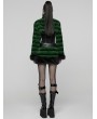 Punk Rave Black and Green Gothic Punk Striped Fluffy Fur Coat for Women
