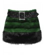 Punk Rave Black and Green Gothic Punk Striped Fluffy Fur Mini Skirt
