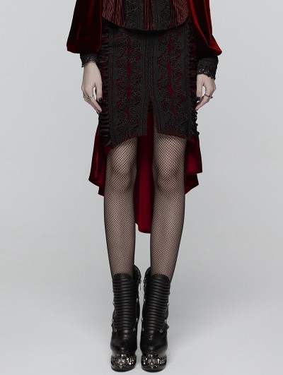 Punk Rave Black and Red Gothic Retro Rose Lace Velvet Fishtail Skirt