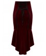 Punk Rave Black and Red Gothic Retro Rose Lace Velvet Fishtail Skirt