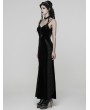 Punk Rave Black Gothic Dark Heart Ruched Velvet Long Slip Dress