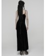 Punk Rave Black Gothic Dark Heart Ruched Velvet Long Slip Dress