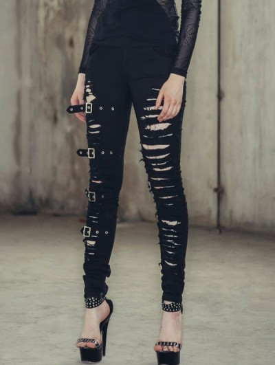 Devil Fashion Black Denim Gothic Punk Pants for Women