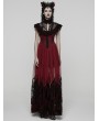 Punk Rave Red and Black Gothic Flocking Mesh Spliced Flutter Sleeve Long Party Dress