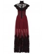 Punk Rave Red and Black Gothic Flocking Mesh Spliced Flutter Sleeve Long Party Dress