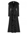 Punk Rave Black Retro Gothic Plush Trim Jacquard Long Winter Coat for Women