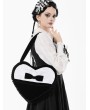 Dark in love Black and White Lolita Gothic Bow Ruffle Heart Bag