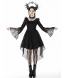 Dark in love Black Gothic Ruffle Lace Bell Sleeve High-Low Dress